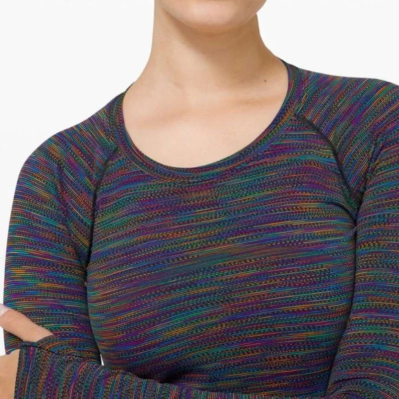 Lululemon Swiftly Tech Long Sleeve 2.0 Black/Rainbow Multi 4/Extra Small Run Top - Picture 5 of 15